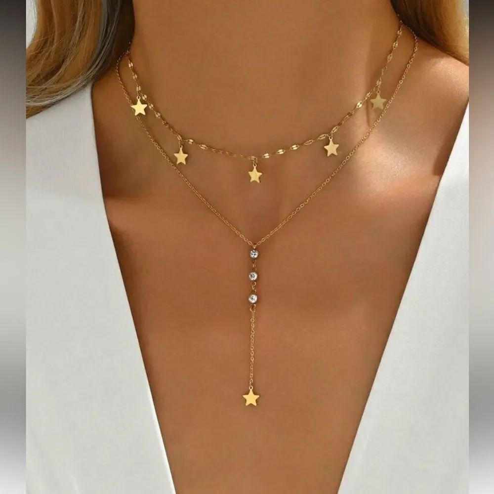 Gold Star Layered Necklace M1315